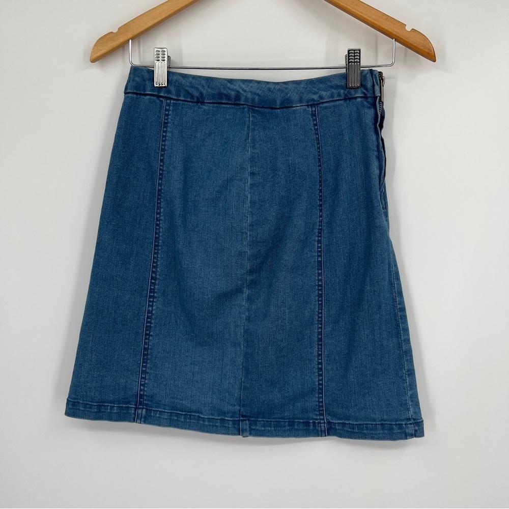 Rachel Rachel Roy Medium Blue Wash Button Placket A-Line Mini Denim Jean Skirt - Picture 9 of 13